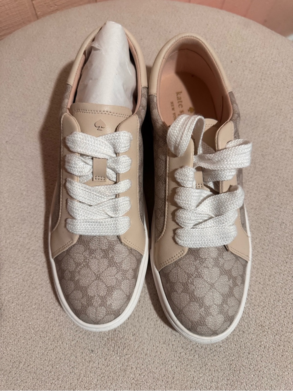 kate spade Beige and Cream Logo Canvas Lace-Up Sneakers - Picture 1 of 4